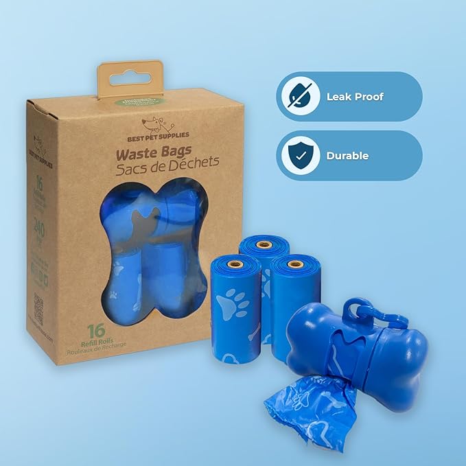 Best Pet Supplies Dog Poop Bags for Waste Refuse Cleanup, Doggy Roll Replacements for Outdoor Puppy Walking and Travel, Leak Proof and Tear Resistant, Thick Plastic - Blue (Unscented), 240 Bags