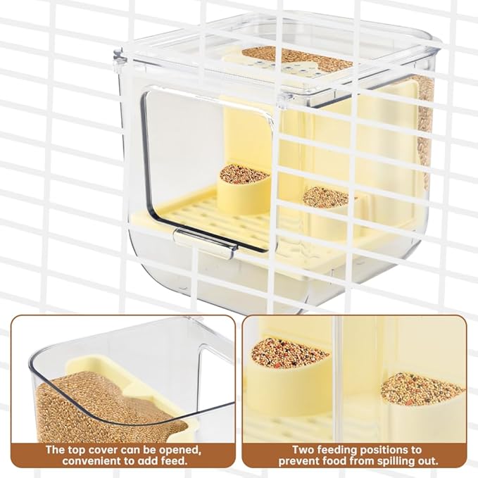 Automatic Bird Feeder No Mess Bird Cage Pet Feeder Multifunctional Parrot Feeders Transparent Food Container for Canaries (Color:Clear)