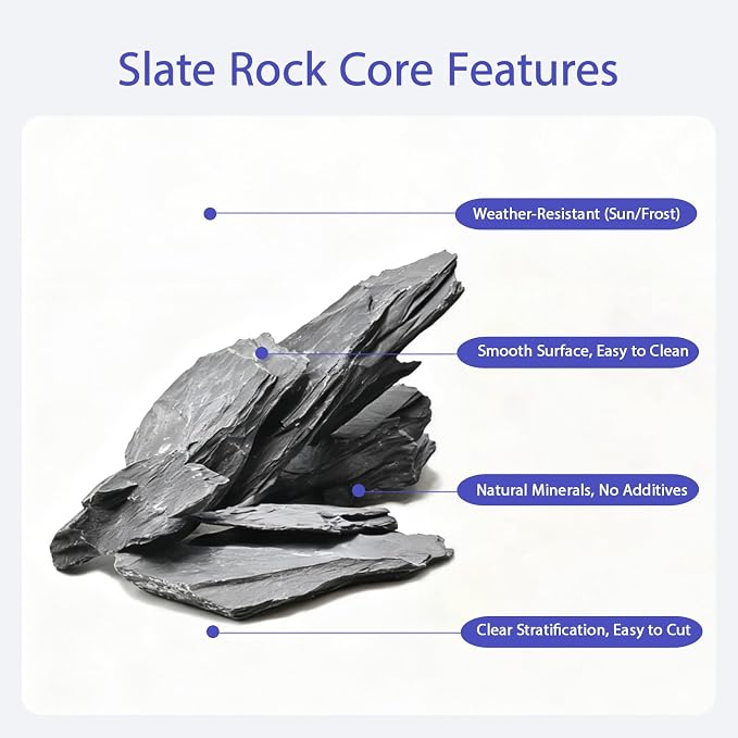Natural Slate Rocks 2-4 Inches Aquarium Rocks 5lb Aquascaping Stones for Aquarium Terrarium Reptile Habitat Decoration Vivariums Paludariums Bonsai Miniature Fairy Gardens