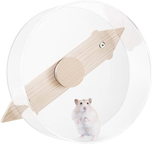 Niteangel Silent Hanging Hamster Wheel - Dual-Bearing Cage-Mounted Quiet Spinning Acrylic Exercise Wheel for Hamsters Gerbils Mice Degus and Other Small Pets (M)