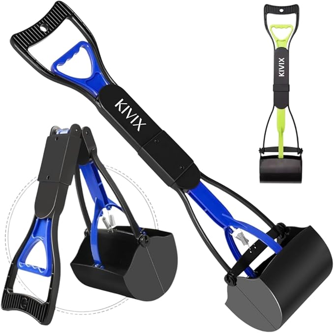 28" Pooper Scooper Foldable Blue Dog Pooper Scooper Poop Scooper with Unbreakable Material and Durable Spring Easy to Use for Grass, Dirt, Gravel