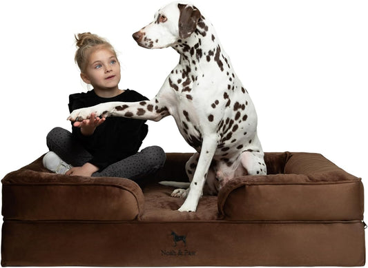 NOAH & PAW XL Dog Bed, 45x35x11 Inch, Orthopedic Large Dog Beds, Eggshell Memory Foam Infused with Cooling Gel, Inner Cover, Waterproof, Machine Washable (Velvet Sofa Collection)