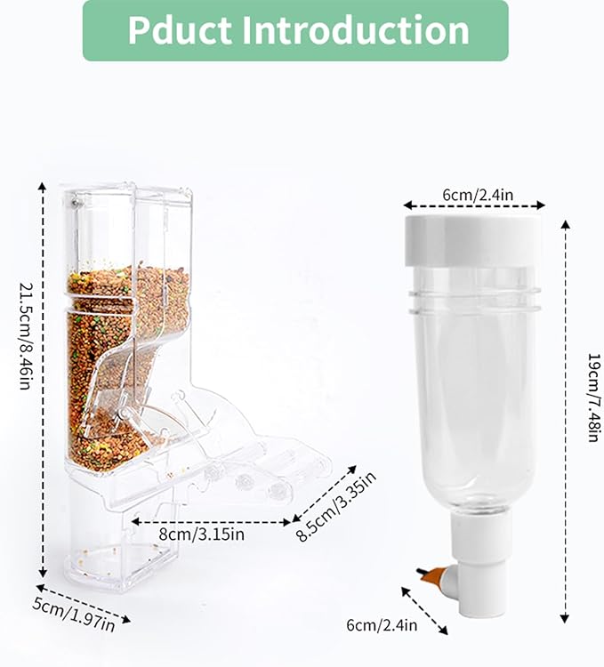 No Mess Automatic Bird Feeder & Water Dispenser Set, Transparent Parrot Cage Accessories - Food Container and Drinker for Parakeets, Cockatiels, Finches, Lovebirds, Budgies, Canaries