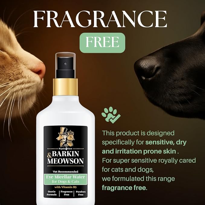 Barkin & Meowson Eye Micellar Water for Dogs & Cats 150ml / 5.07 fl.oz - Vitamin B5, Fragrance-Free Cleansing Formula