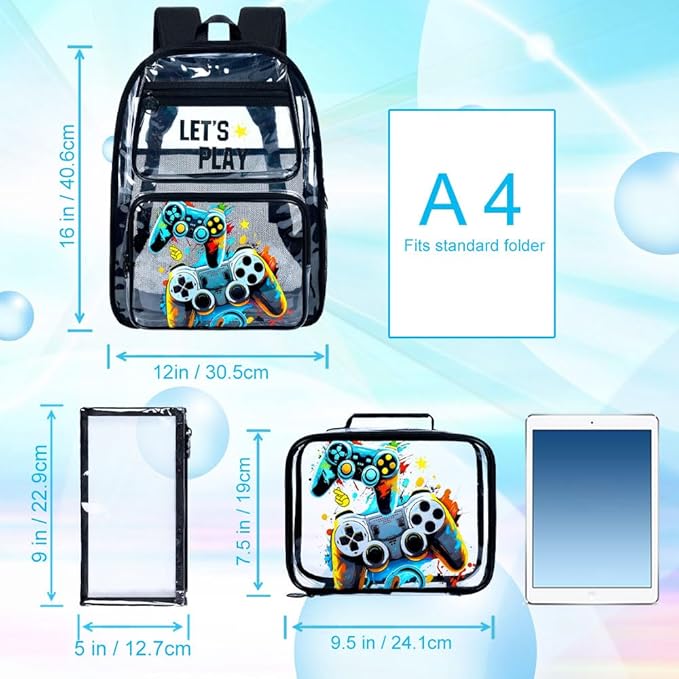 KLFVB 3PCS Clear Backpack for Girls and Boys, Kids See Through Backpacks Stadium Approved, Transparent Bookbag for Elementary