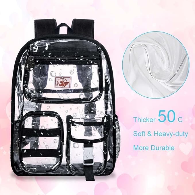 CCJPX 3Pcs Clear Backpack for Girls, School Transparent Bookbag, Heavy Duty See Through Backpacks for Teens Elementary