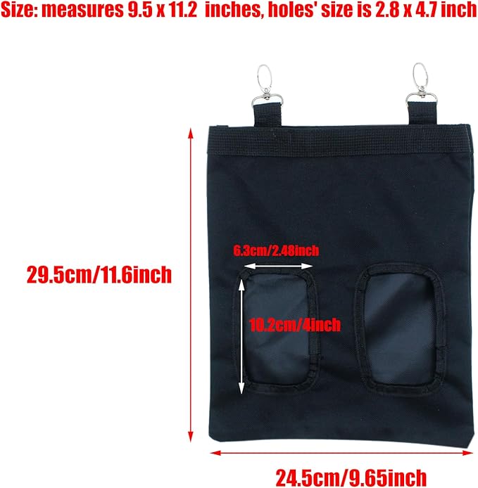 Rabbit Hay Feeder Bag Hanging Guinea Pig Hay Feeder with 2 Holes for Chinchilla Hamster Bunny Small Animal Pet Storage Pouch Black