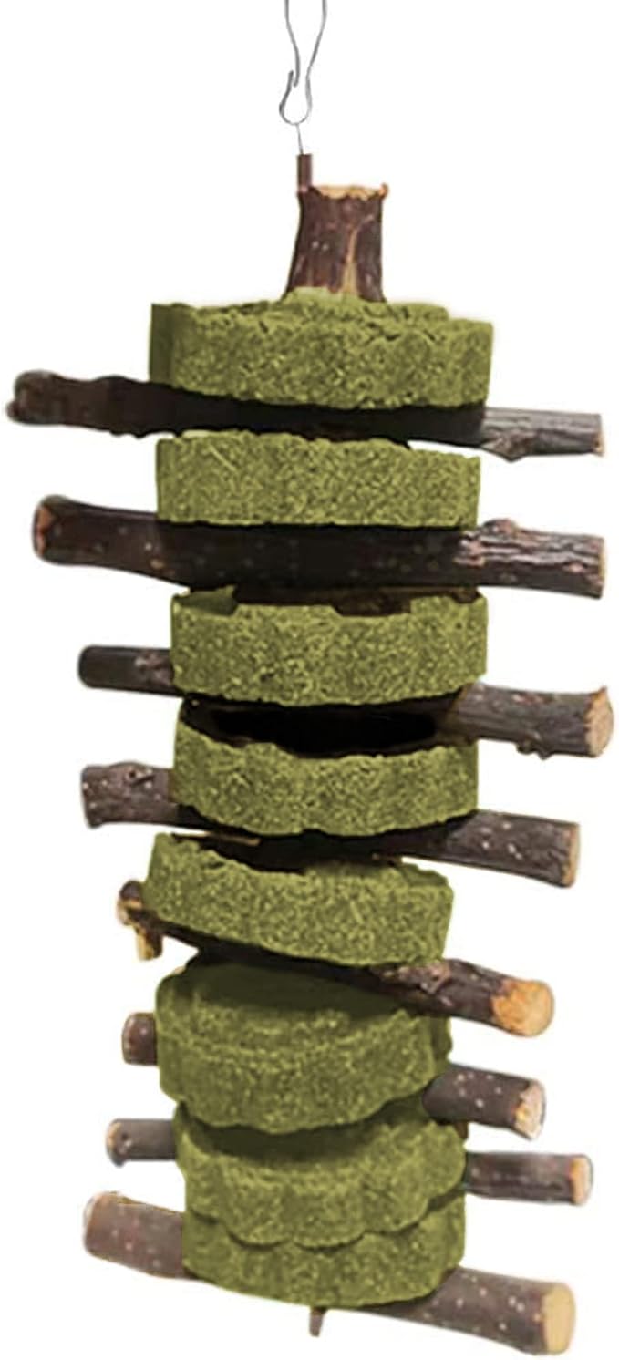 Vila Rabbit Chew Stick, Hanging Treat, Apple Chew Sticks with Round Grass Cakes, Oral Care and Gums, Suitable for Rabbits, Chinchillas, Guinea Pigs and Parrots, 1-Piece