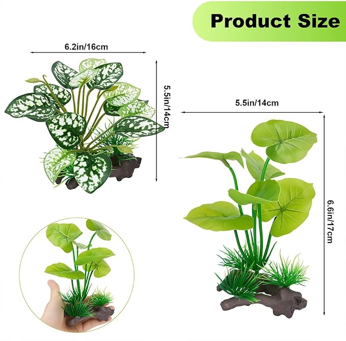 3-Pack Realistic Weighted Aquarium Plants Set for Betta Fish Tank with Base | Plastic weighted base, 2x6in & 1x5in, silk-like soft leaves, for betta tanks, reptile/terrariums, aquascaping, fade resistant