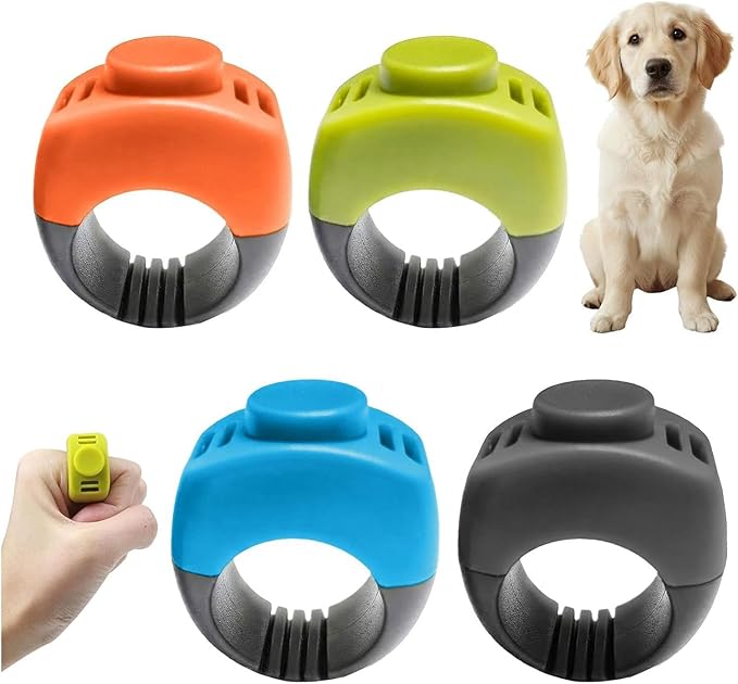 The Set of Easy Clicking Finger Ring Clicker for Dogs Cats Horses traing Allowing Effective Versatile Training (4pcs Grey+Green+Orange+Blue)