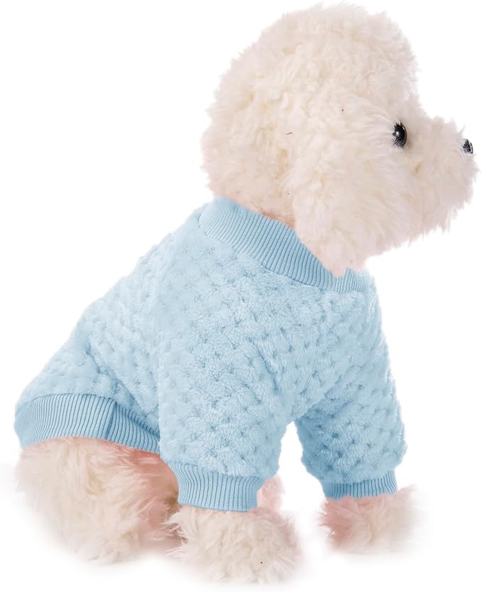 POMIU Dog Sweater, Dog Sweaters for Small Medium Dogs or Cat, Warm Soft Flannel Pet Clothes for Dogs Girl or Boy, Dog Shirt Coat Jacket (Ice Blue+Light Coffee+Teal, XX-Small)