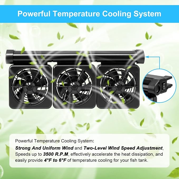 DaToo 3 Fans Aquarium Chiller Fish Tank Fan Aquarium Cooling Fan, 1 Yr Warranty