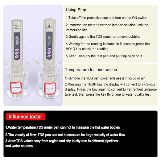 TDS Meter Digital Water Quality Tester - PPM Meter with Temperature Test, 0-9990 ppm Range, Accurate TDS Tester for Drinking Water, RO System, Aquarium, Pool, Hydroponics