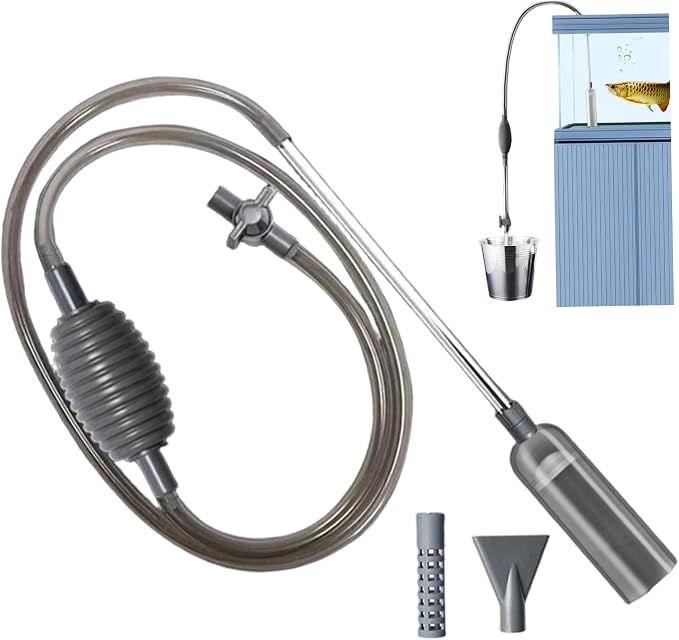 Fish Tank Vacuum Gravel Cleaner with Manual Pump – Flows Adjustable Aquarium Siphon with 3 Different Nozzles Water Changer for Home
