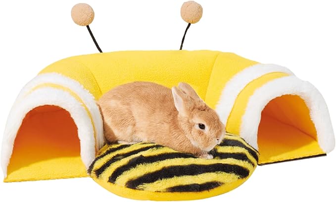 Warm Rabbit Hideout Tunnel Bed, Cute Bee Shape, Soft Removable Guinea Pig Tunnels and Tubes for Cage, Sturdy Small Animal Tunnel for Rat, Hamster Hedgehog, Chinchilla