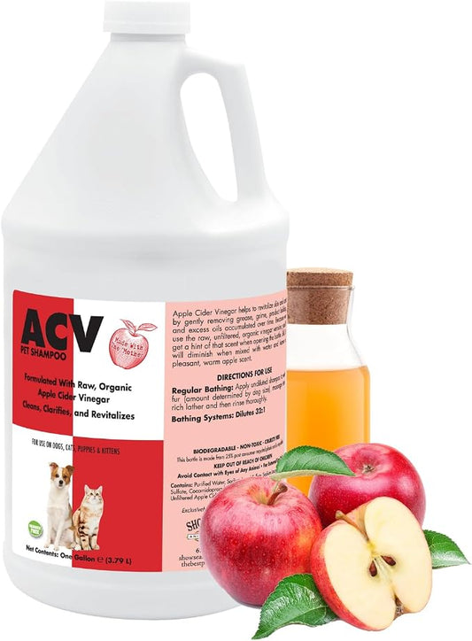 Apple Cider Vinegar Pet Shampoo 1 Gallon for Dogs & Cats | Cruelty-Free | Biodegradable and Non-Toxic | Made in The USA