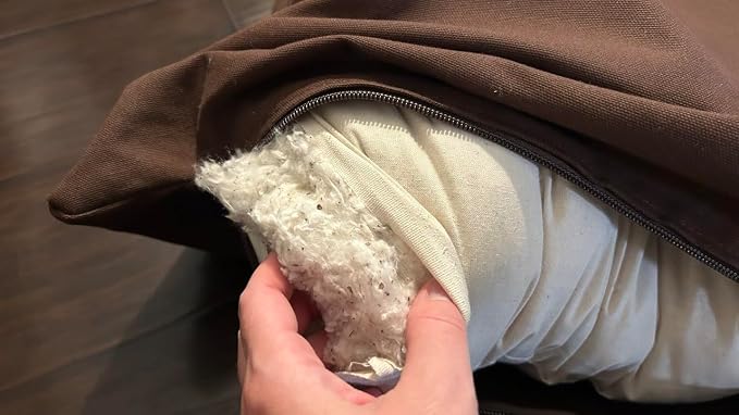 Natural Cotton Canvas Dog Bed – Raw Cotton Filled Pet Cushion Insert, Breathable Eco-Friendly Dog Mattress, Durable Washable Cover with Zipper (Dark Brown, Medium 42"x29"x4")