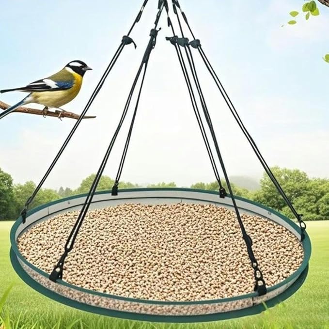 Bird Seed Catcher Tray for Hanging Bird Feeder, Large Outdoor Platform Tray with Adjustable Hanging Hoop, Deep Birdseed Holder for Hummingbird and Bee Feeders in Garden, Lawn, Backyard (L)