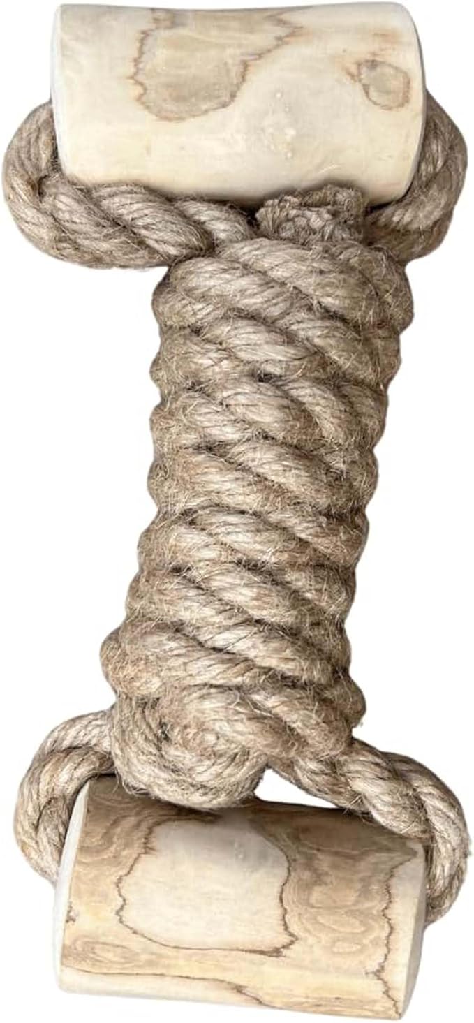 Coffee Wood Dog Toy - Eco-Friendly Durable Hemp Rope for Chewing & Tugging, Non-Toxic Natural Wood Dog Toy for Indoor & Outdoor Play, Medium Dogs, Pack of 1