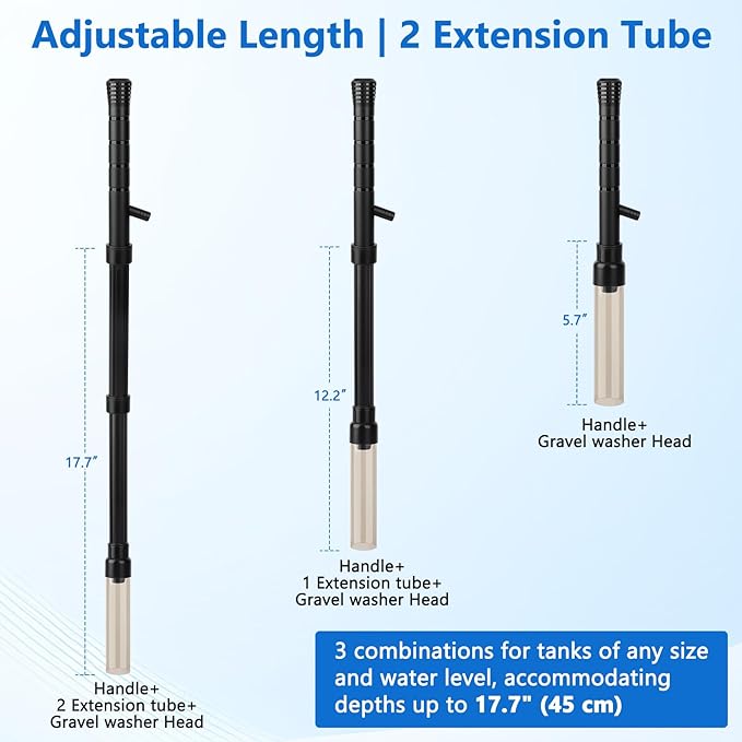 AQQA Gravel Vacuum for Aquarium Siphon - Adjustable Flow Fish Tank Cleaner with Handle, Manual Siphon Pump Water Changer Sand Rock Suction Cleaner, Upgraded Hard Hose with Threaded Connection (S)