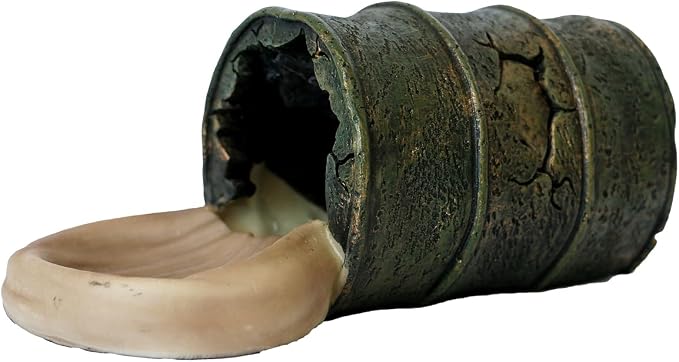 Resin Cave Habitat Hidden for Reptile and Amphibians.Terrarium Decor, Retro Bucket Design,Reptile Hide Cave with Dish,Perfect for Bearded Dragons,Lizards,Snakes,Turtles,Geckos,Tortoises,Small Animals