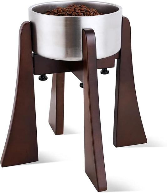 Elevated Bowl Stand Set 12-inch with Heavy Duty Beech Wood Made, Anti-Vomit Design for Medium Breed, Senior Dogs, Ergonomic Neck Protecting, Adjustable Diameter, Easy Clean Non Toxic