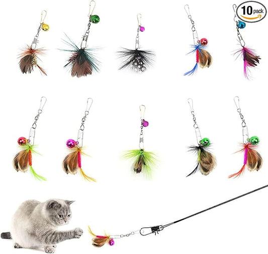 Cat Insect Feather Toys Replacement Cat Toy Wand Refills, 10 Pieces Mini Insect Cats Toy Feathers Refill, Interactive Cats Teaser Wand Attachments, with Bell