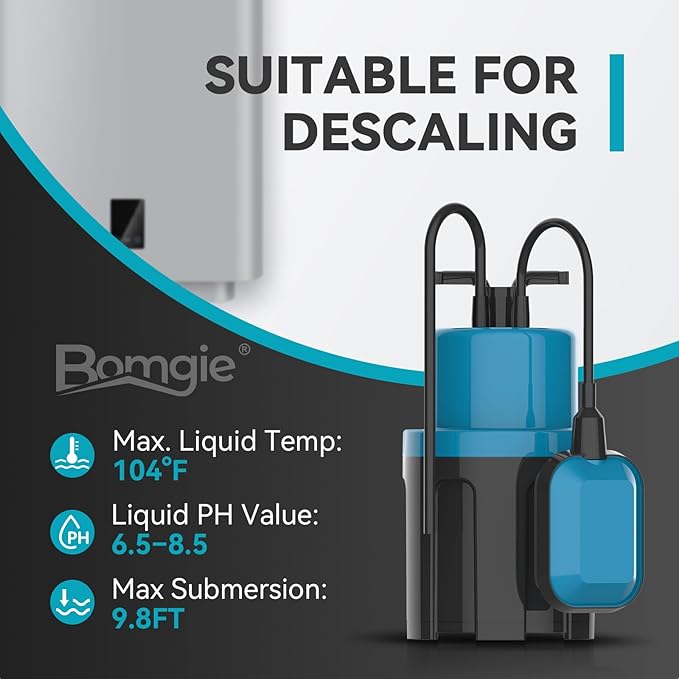 1/2HP Sump Pump Submersible 1080GPH Submersible Water Pump with Float Switch, Utility Pumps for Pool Draining, Basement Flooding, Tankless Heater Flushing Pump with 20ft Power Cord