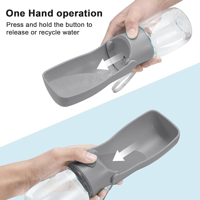 Portable Dog Water Bottle for Walking – 19oz / 12oz Foldable Pet Water Dispenser for Puppies, Medium & Large Dogs – Leak Proof Travel Water Bowl for Small Animals Dog Accessories (12OZ Grey)
