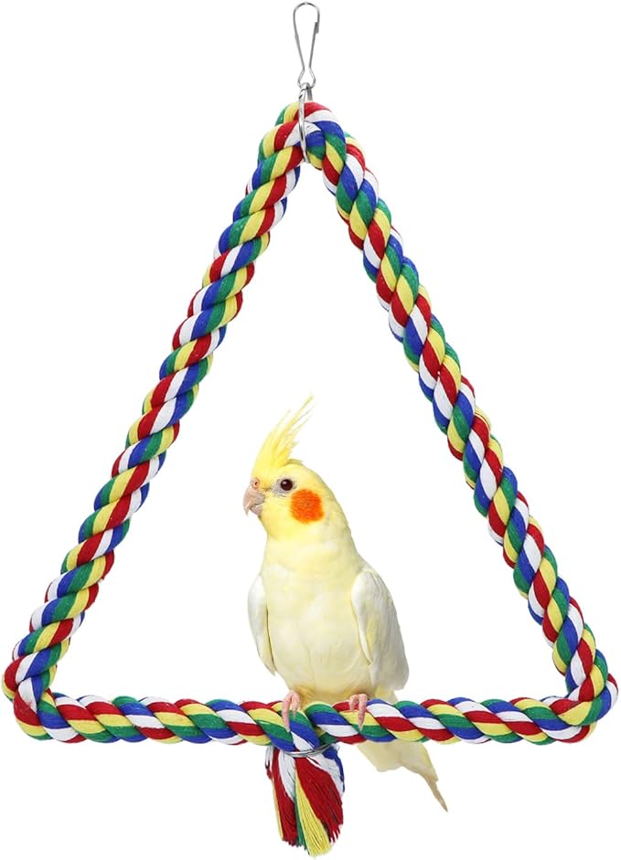 Bird Triangle Rope Swing Colorful Perch Chewing Toy for Parrots Budgie Parakeet Cockatiel Cockatoo (M)