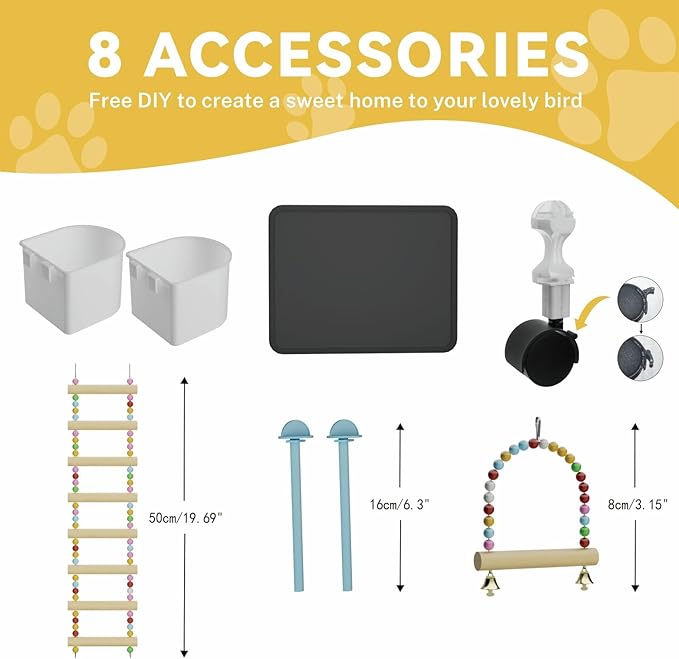 STILLCOVE Extra Large Bird Cage, Black Parakeet Cages with Rolling Stand & Wheels, Wide Birdcage for Parrots Cockatiels Conure Budgie Canary Finch Lovebird