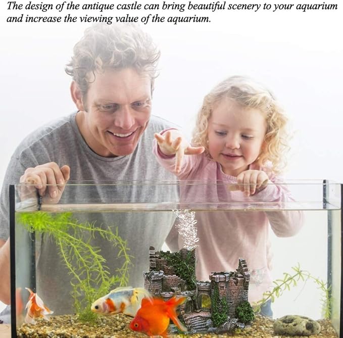 fazhongfa Aquarium Castle Air Bubbler Fish Tank Decorations for Betta Fish Ornament Small and Medium Fish Accessories Decor Betta House Toys (Air Pump is Not Include)