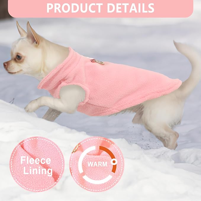 2 Pack Dog Sweater with Leash Ring Winter Warm Pet Sweater Thick Clothes Coat Fleece Dog Sweaters for Small Dogs Girl Boy for Chihuahua, French Bulldog, Dachshund, Medium(7-10lbs)