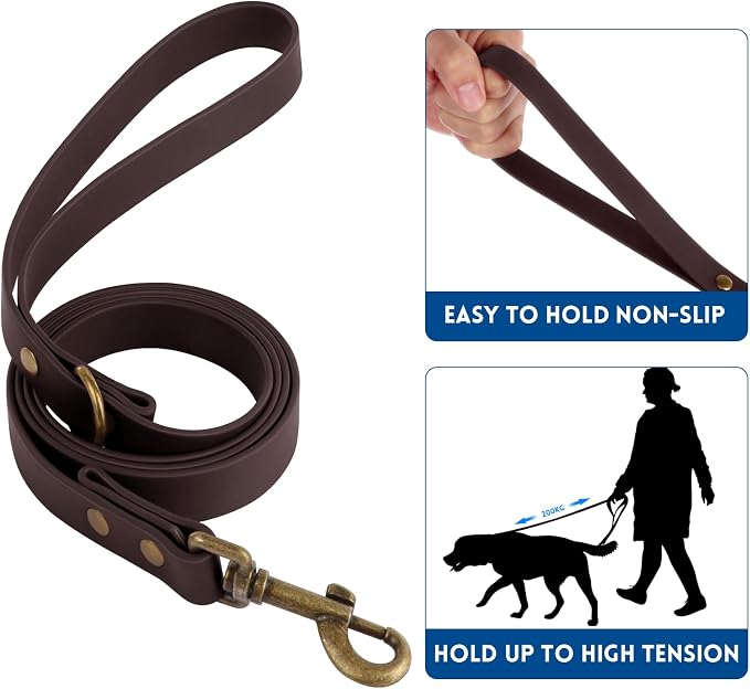 Wisedog Waterproof Dog Collar and Leash Set, Large, Brown | Adjustable Puppy Collar, Cute Tag, 5FT Leash, Includes Poop Bag, For Small Medium Large Dogs