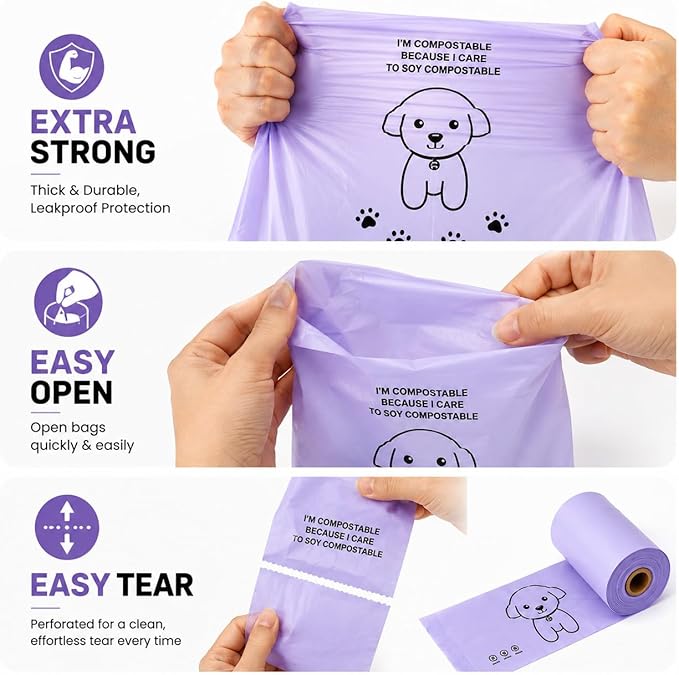 100% Certified Home Compostable Dog Poop Bags - Part Of Every Purchase will Go To Charity - ASTM D6400 & EN 13432 Compliant - 150 x Plant Based Compostable Poop Bags