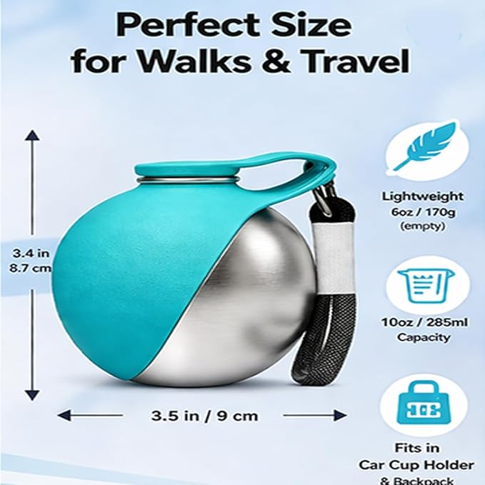 2 in 1 Portable Tumbler for Dogs, 2026 New 10Oz Stainless Steel Dog Water Bottle with Silicone Foldable Bowl, Leak-Proof 2 in 1 Portable Small Dog Water Bottle for Walking, Hiking & Travel (2PCS-Mix)