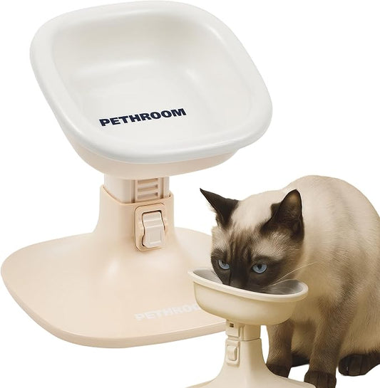 PETHROOM Well Fit Elevated Dog Bowl Stand – Adjustable Height 4.5–7.4 in with 0–22° Tilt, Stable Non-Slip Feeding Stand for Dogs & Cats, Bowl Not Included, Beige