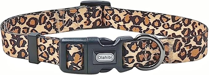 Dog Collar Leash Set, Leopard Pattern, Polyester Material, Adjustable Collar and 5ft Matching Leash, for Puppy Dogs.(XS, Brown Leopard)
