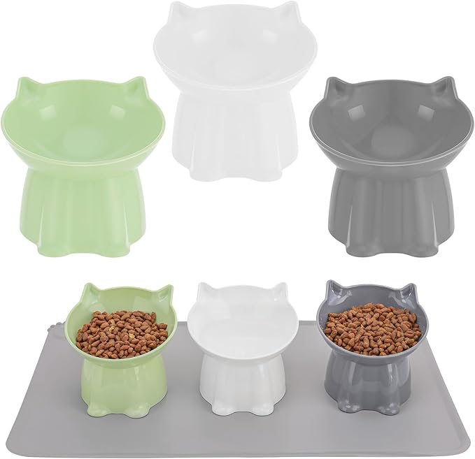 3 Pcs Elevated Cat Bowls 15°Raised Cat Food Bowl with Silicone Mat Whisker Friendly Anti Vomiting Cats Dishes Pet Food and Water Bowls for Indoor Cats Kittens Classic 3 Colors