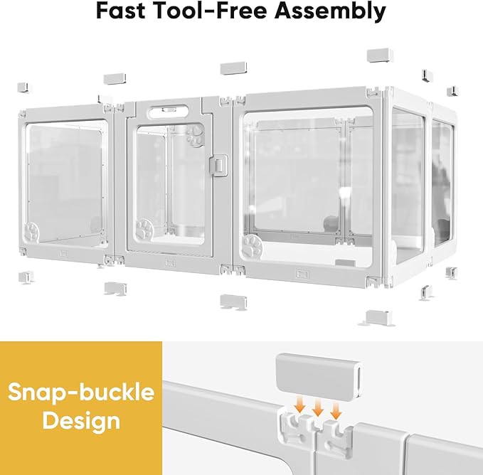 Clear Acrylic Dog Play Pen Indoors 24", 12 Panels Transparent Puppy Playpen with Door for Small Dogs Puppies, Modular Plastic Pet Playpen Cage Fence Crate for Cat Kitten Rabbit, White