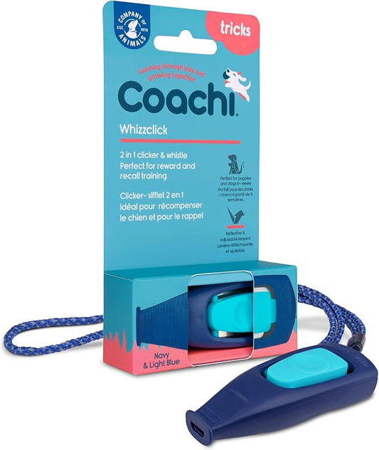 Coachi Whizzclick, 2-in-1 Combined Clicker and Whistle, Dog Training Whistle for Recall and Clicker Training for Rewarding, Adjustable and Reflective Lanyard, Suitable for Dogs and Puppies