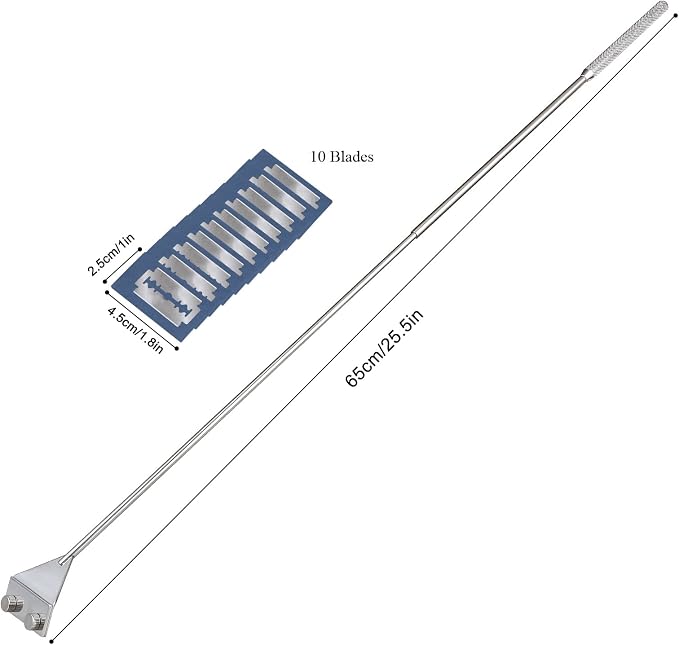 HOTOOLME Aquarium Scraper, 25.6" Stainless Steel Scraper Cleaning Razor with 10 Blades for Glass Aquarium Fish Tank | Long Handle, Aquarium Razor Blade Scraper, Fish Tank Cleaner, Aquarium Glass Cleaning Tools for Glass Aquariums