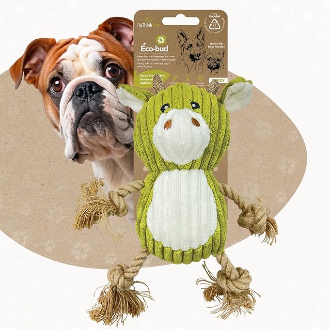 Eco-Bud Buddy Pet Toys for Dogs, Densely Woven Squeaky Dog Toys with Built-in Squeak, Long-Lasting and Durable, Recycled Plush Dog Squeaky Toys