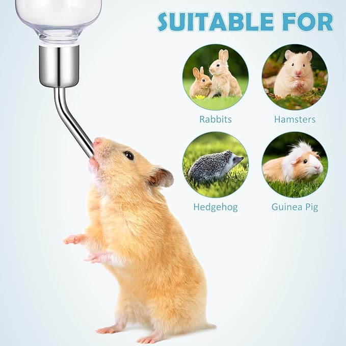 Angoily Pet Cage Water Bottle 2.7oz No Drip Automatic Hanging Feeder Small Animal Waterer for Rabbit Guinea Pig Hamster Ferret Bunny Rat Chinchilla Hedgehog