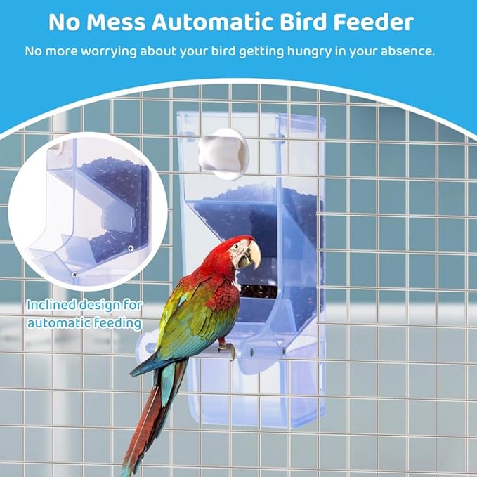 Automatic Bird Feeder with Perch, No-Mess Cage Seed Dispenser