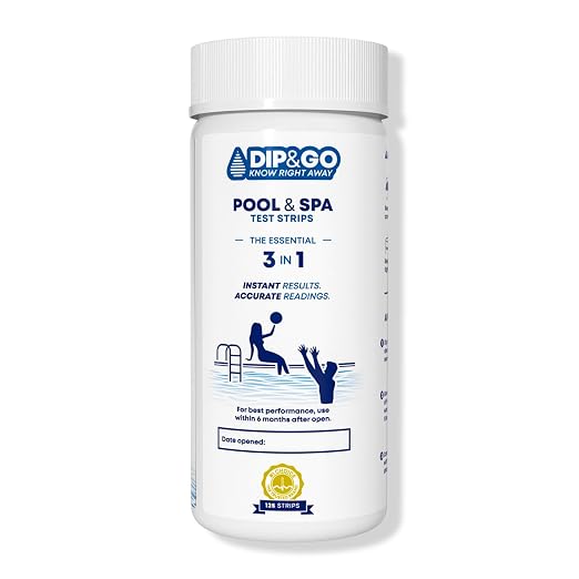 DIP&GO Pool and Spa Test Strips - 125 Test Strips for Pool and Hot Tub | Pool Test Kit for pH, Total Alkalinity, Free Chlorine