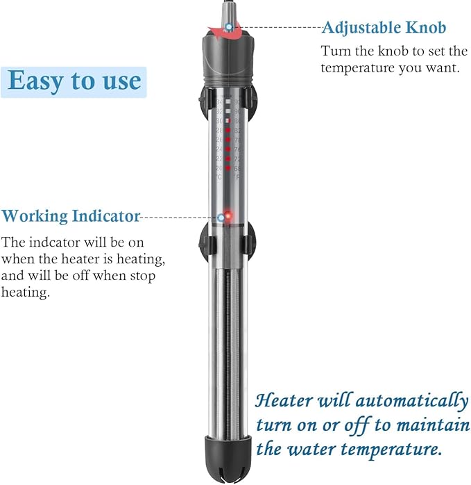 HITOP 300W Adjustable Aquarium Heater, Submersible Fish Tank Heater Thermostat with Suction Cups for 45-65Gal