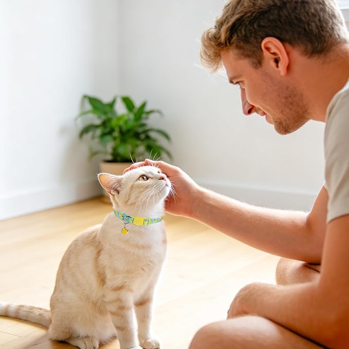 SCENEREAL Summer Breakaway Cat Collar with Bell, 3 Pack Adjustable Safety Cat Collar for Boy and Girl Cats, Cute Kitten Collar for Kitty Puppy Small Pets, Sharks & Ducks & Crabs