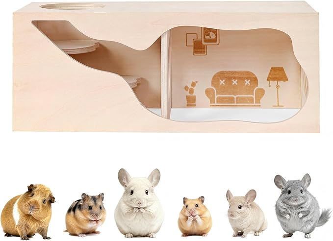 Marchul Magnetic Hamster Hideout Wooden House Chamber for Small Animals Pets Tunnel Exploring Toys for Dwarf Hamsters, Syrian, Gerbils, Hedgehogs, Rats, Mice (Living Room)