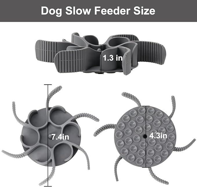 Anipaw Dog Slow Feeder Bowls Silicone Spiral Pet Food Feeder Insert to Slow Down Eating for Large Medium Small Breed Dogs Perfect with Stainless Steel Glass Ceramic Pet Bowls (Grey)
